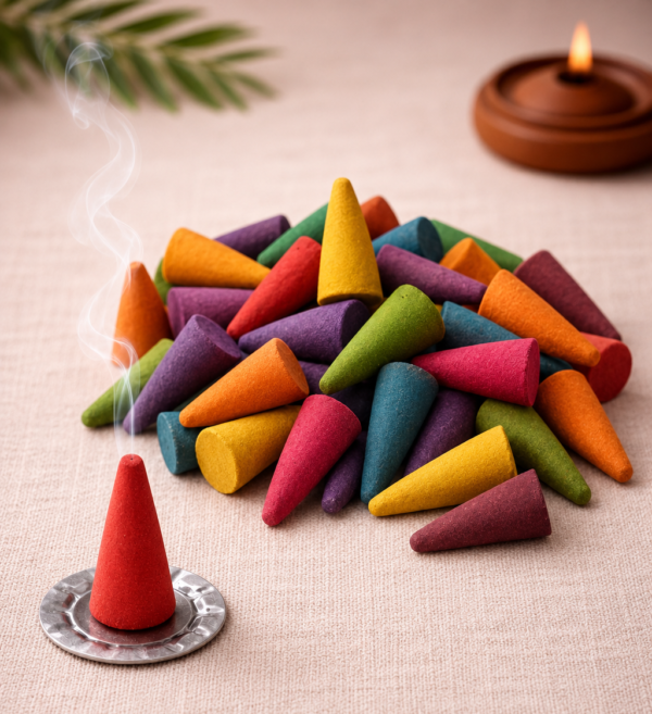 Premium & Economy Scented Dhoop Cone Manufacturer in India | 1.5 Inch Dhoop Cones – Rose, Mogra, Sandal, Loban, Kesar Chandan