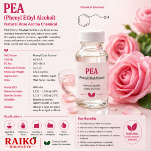 PEA (Phenyl Ethyl Alcohol) is one of the most important rose-type aroma chemicals used in perfumery, agarbatti, and cosmetics.
