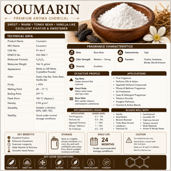 Coumarin aroma chemical Coumarin Aroma Chemical | Sweet Tonka Bean & Vanilla Fragrance Ingredient