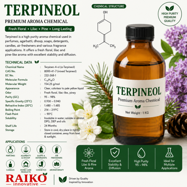 Terpineol premium aroma chemical Terpineol, Alpha Terpineol, Aroma Chemical, Floral Aroma Chemical, Perfume Ingredient, Agarbatti Perfume Chemical, Dhoop Fragrance Ingredient