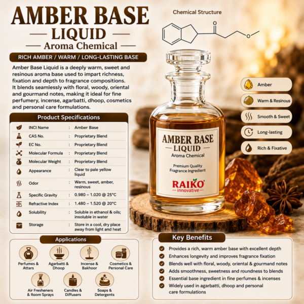 Amber base liquid fragrance ingredient Amber Base Liquid | Premium Amber Fragrance Base | Long Lasting Perfume Fixative | For Perfume, Agarbatti, Dhoop